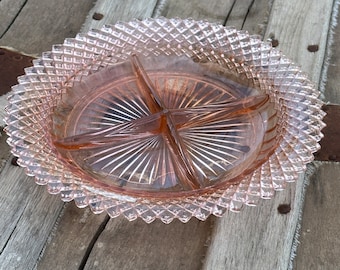 Vintage 1935-‘38 Anchor Hocking MISS AMERICA PINK 4-part divided relish plate