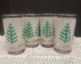 Vintage Satz von 4 Frost Weihnachtsbaum Glasbecher Brasilien