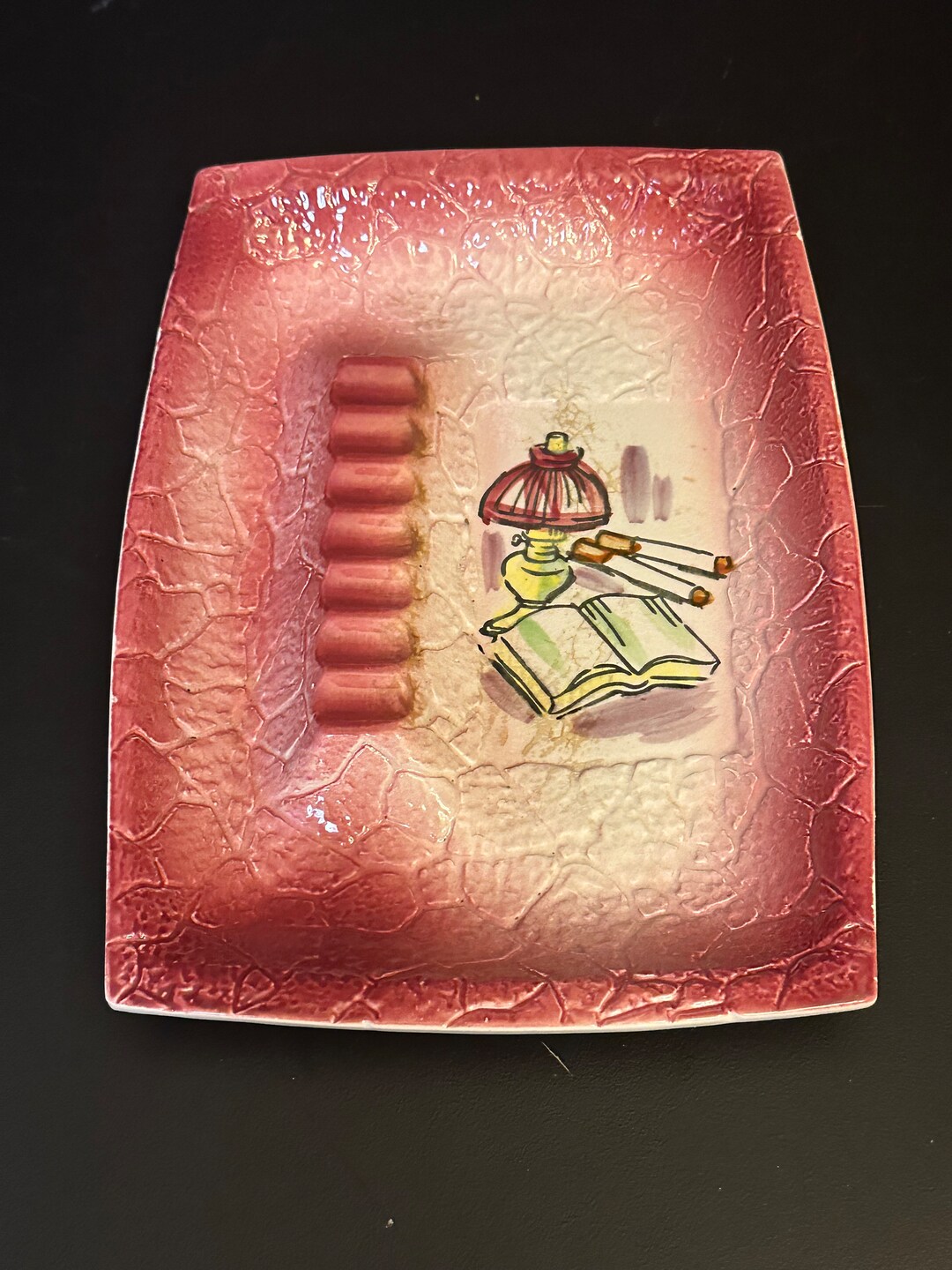 Vintage Large Pink Cigar Ashtray With Smoking Scene Etsy