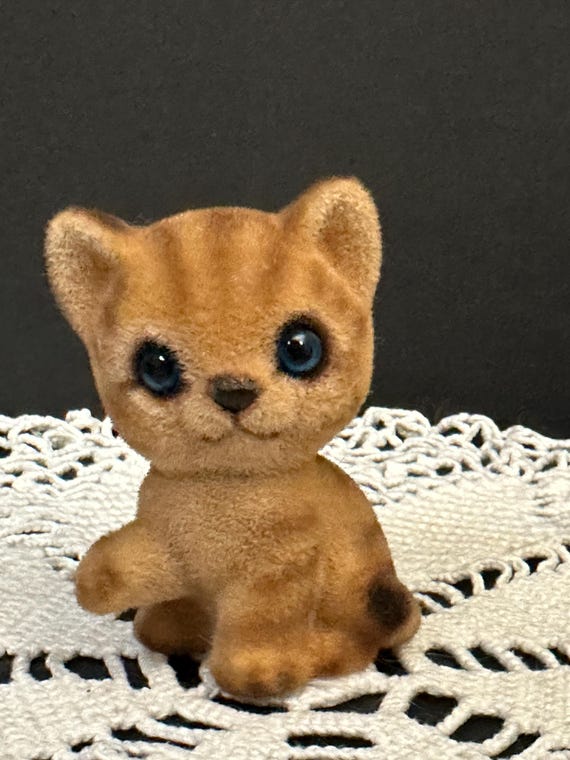 Vintage Josef Originals Flocked Tabby Cat Figurine Japan