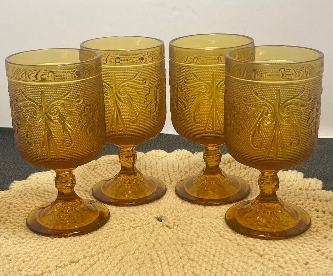 Vintage Tiara Daisy Indiana Sandwich Glass Table Wine Goblet Set of 4 Etsy