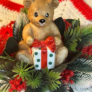 Vintage 1980s Home Interior Homco Ceramic Christmas Teddy Bear 5505 (O-1)
