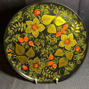 Vintage Lacquered Golden Floral Russian Plate