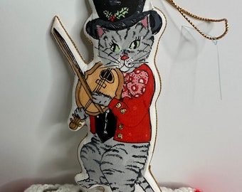 Vintage Cat And The Fiddle Fabric Ornament