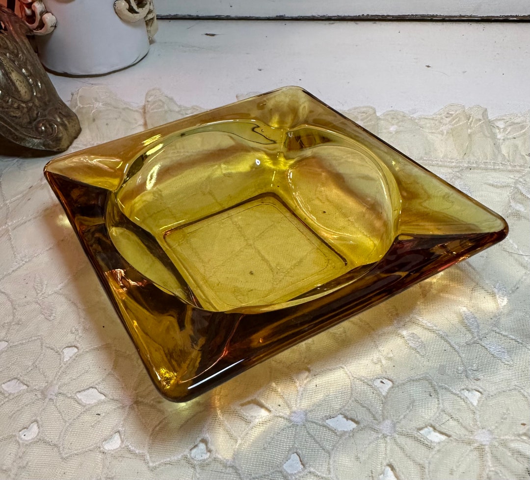 Vintage MCM 1960s Square Amber Ashtray - Etsy