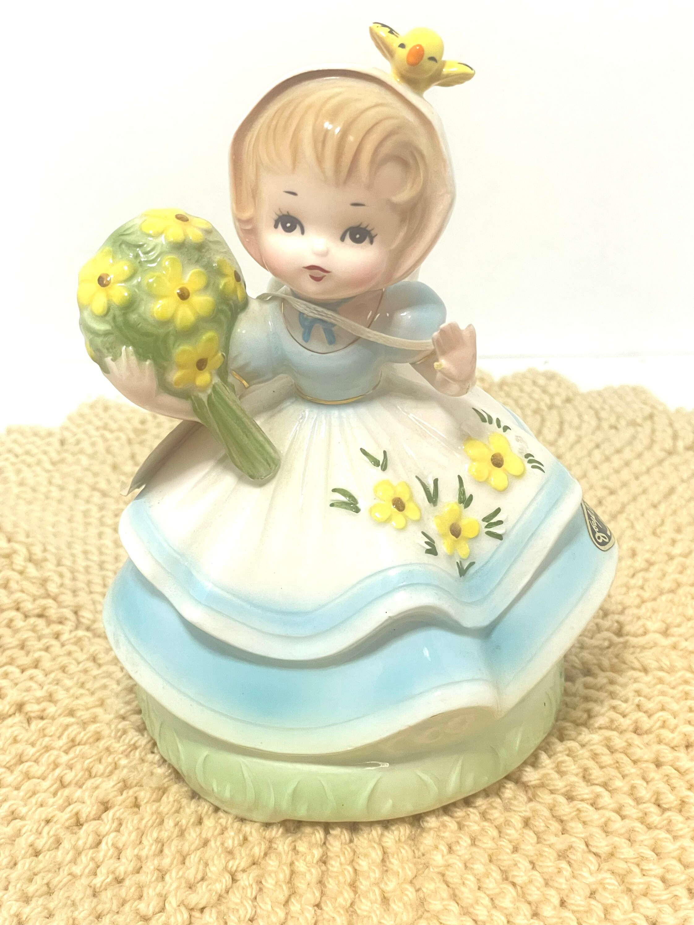 Vintage Josef Original Music Box. Blonde Girl With Bouquet and