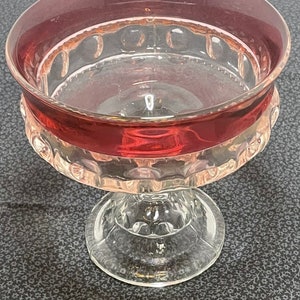 Vintage Tiffin Glass King’s Crown Thumbprint Ruby Flash Pedestal Compote Dish