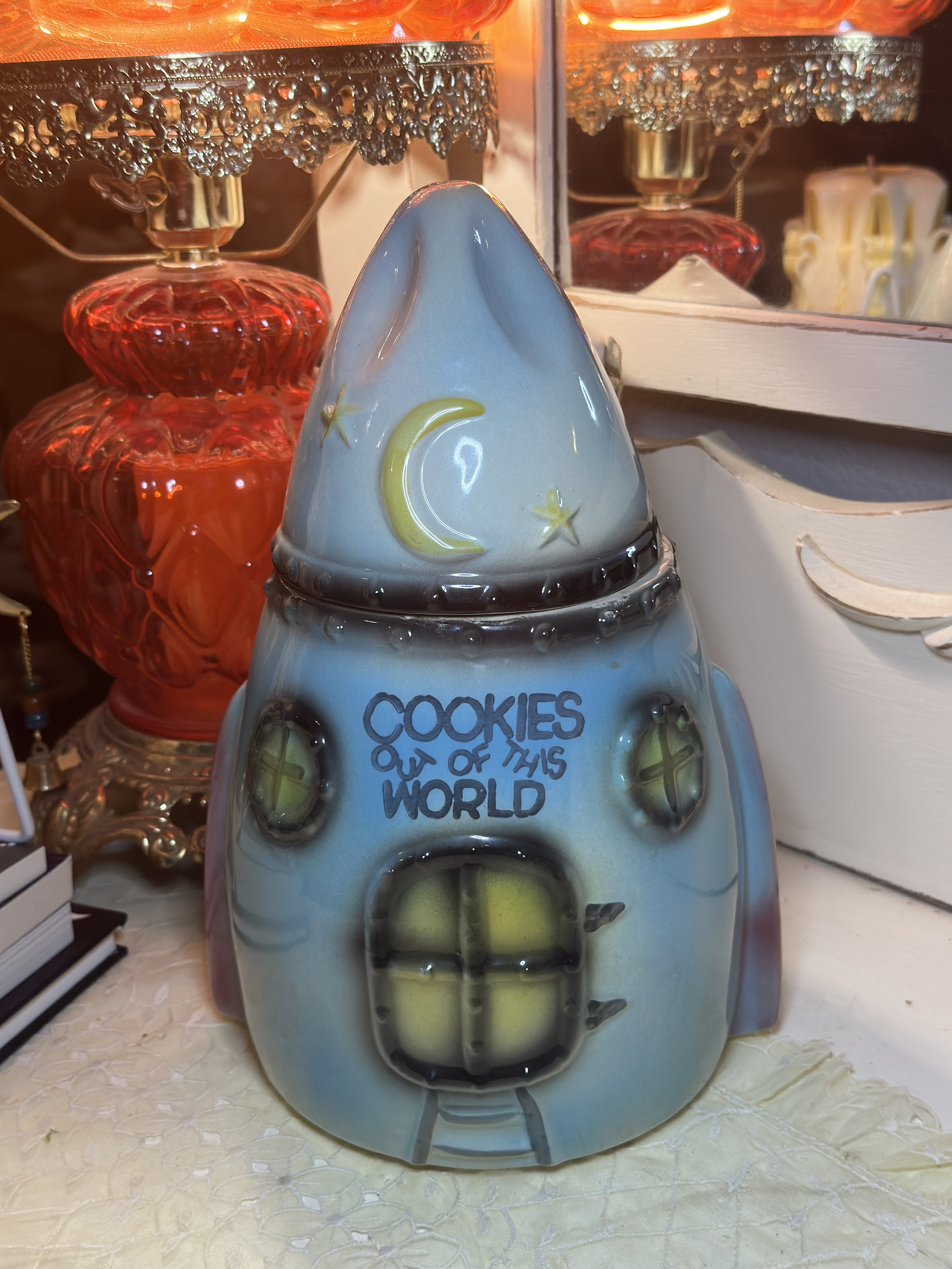 American Bisque Cookie Jar Moon Rocket Cookies Out of This