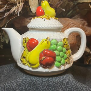 Teiera vintage con frutta, intreccio cesto Made in Japan