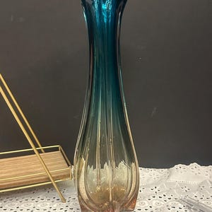 Vintage Murano Venetian Glass Sommerso Vase Made in Italy Heavy Glass Flaws READ