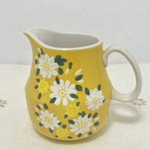 Vintage Mikasa Cera-Stone Milk Jug- Bright Yellow With Daisies Made in Japan