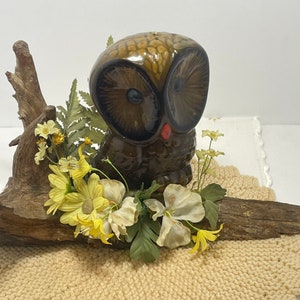 Unique Vintage Unmatched Owl Candle On Driftwood.