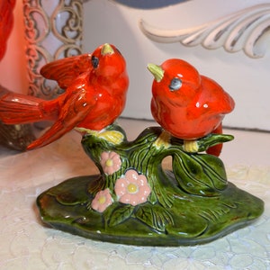 Vintage Holland Mold Ceramic Double Birds Hand Painted Pottery.