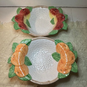 Set Of 2 Vintage Fitz & Floyd  Apples And Oranges Lugged Cereal Bowls