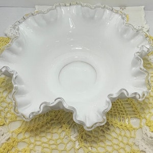 Vintage Fenton Double Crimped “Silver Crest”  Footed Bowl 10” Diameter VGC