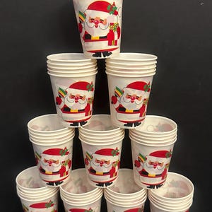 48 Vintage Christmas Santa Dixie Cups  4oz Wax-Coated Paper Cups Mid Century