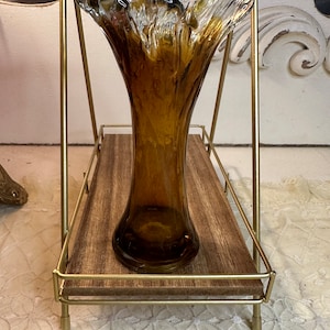 Vintage Swung Art Glass Small Vase Amber Swirl