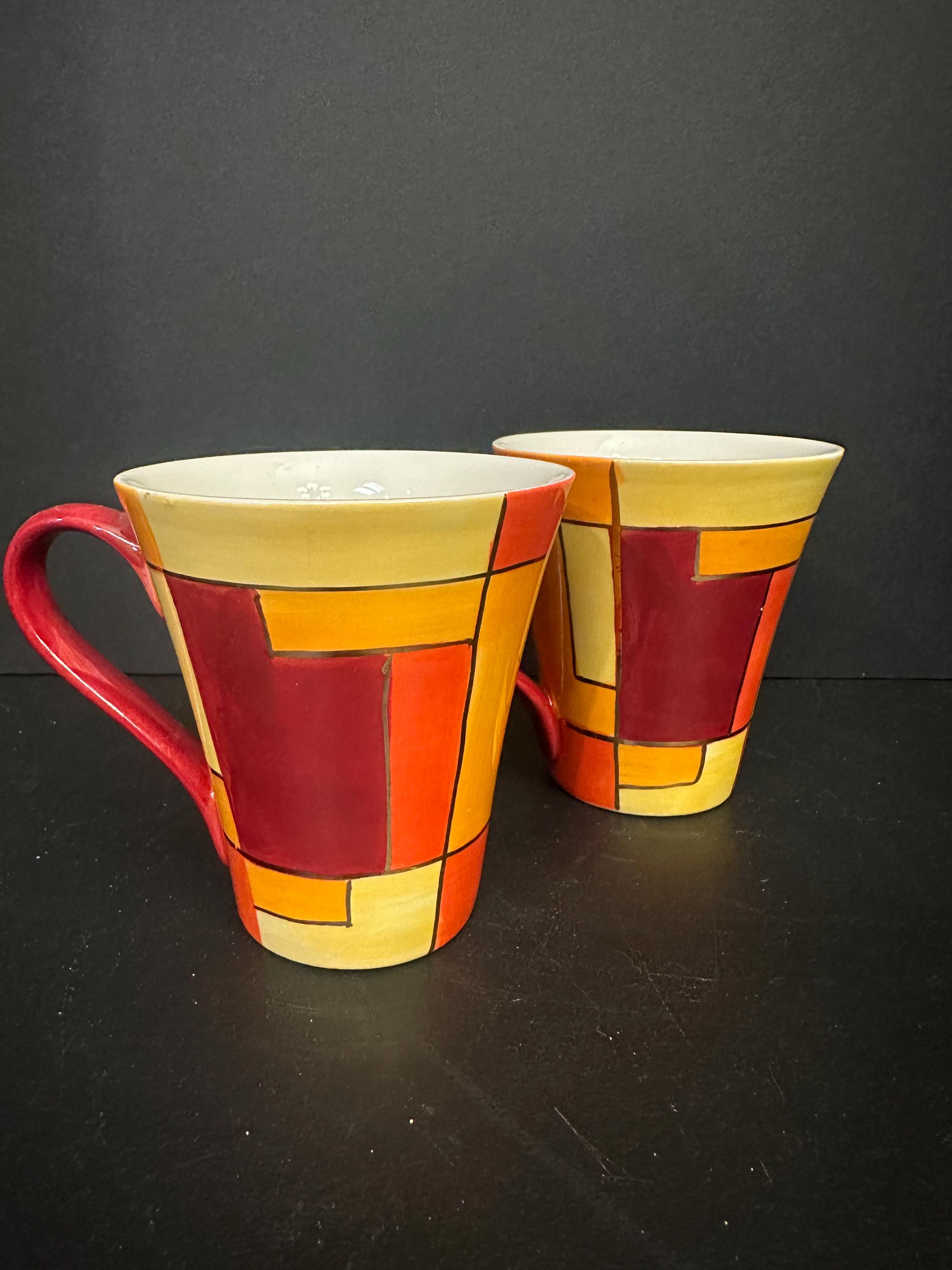 Theodor Maass Abstract Yellow Orange Red Gold China Coffee Mugs