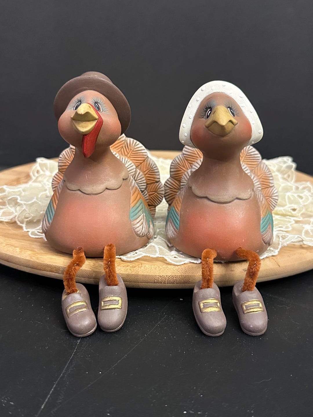 Vintage Ceramic Turkey Couple Shelf Sitters Thanksgiving Fall Autumn - Etsy