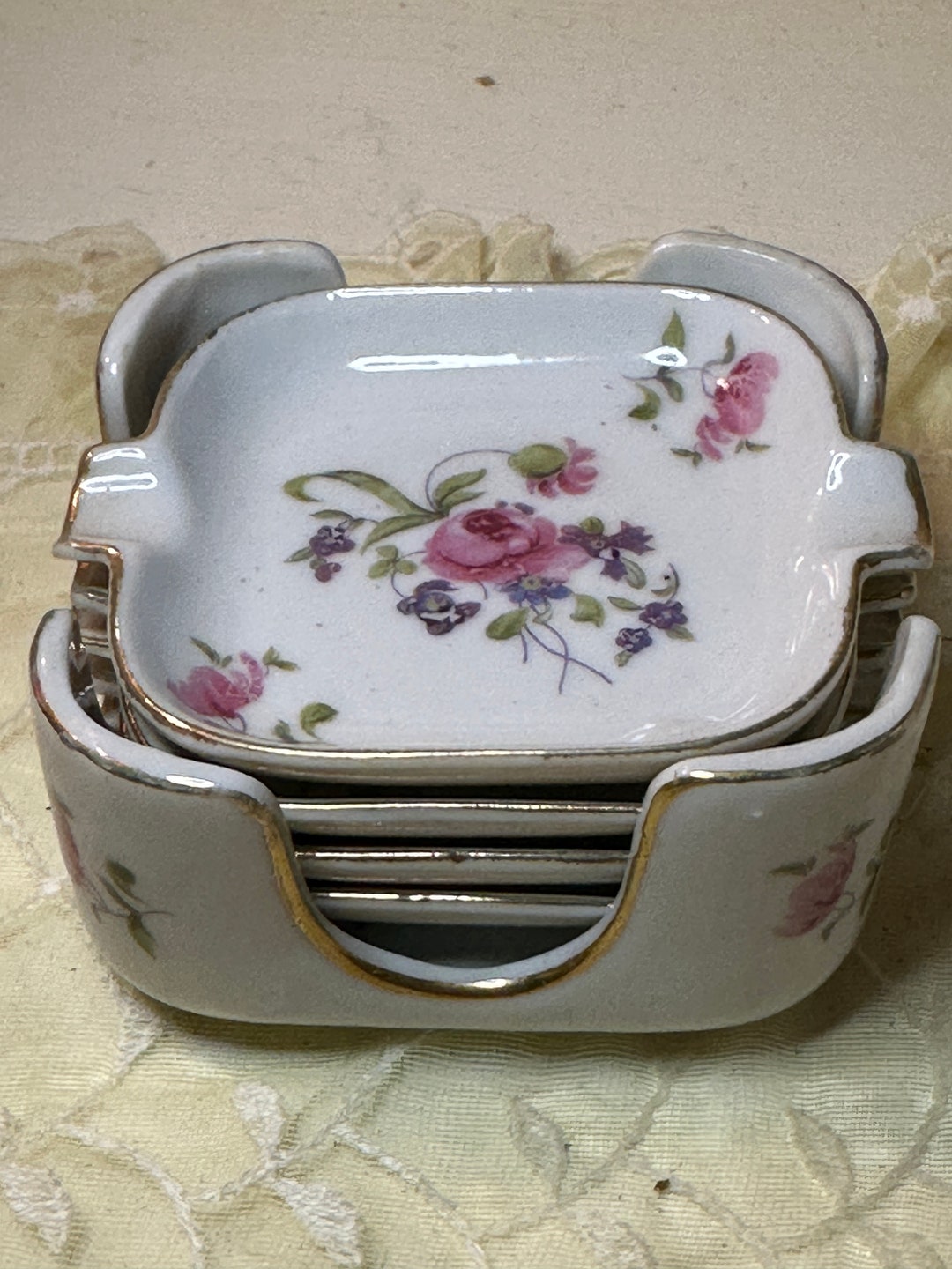 Vintage Stacking Ashtray Set in Caddy Porcelain Ashtrays Etsy