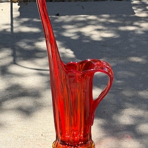 Vintage L.E. Smith Amberina zwaaiglazen kan 16" MCM-kan roodoranje vaas