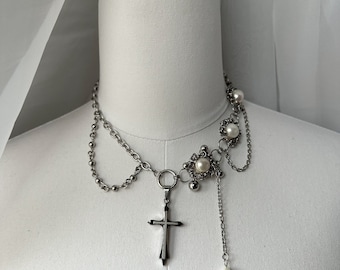 Small cross necklace- gothic goth Christian emo punk alt Chainmail y2k