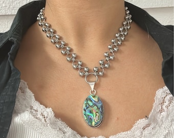 Abalones shell ball chain necklace- goth grunge alt emo punk y2k streetwear hippie