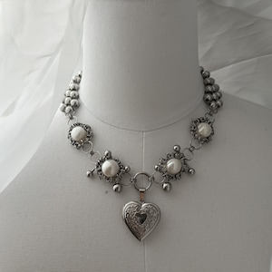 Engraved locket heart piercing choker