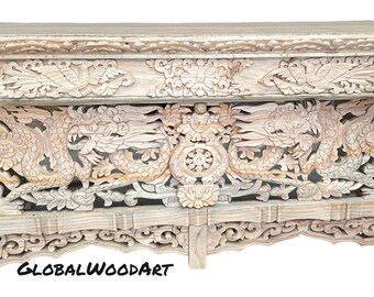 Hand Carved Wooden Dragon Table, Antique Indian Folding Table