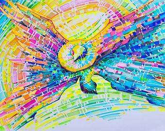 Modern Abstract Dream Bird Sunshine Flight Drawing Bright Graphic Paper