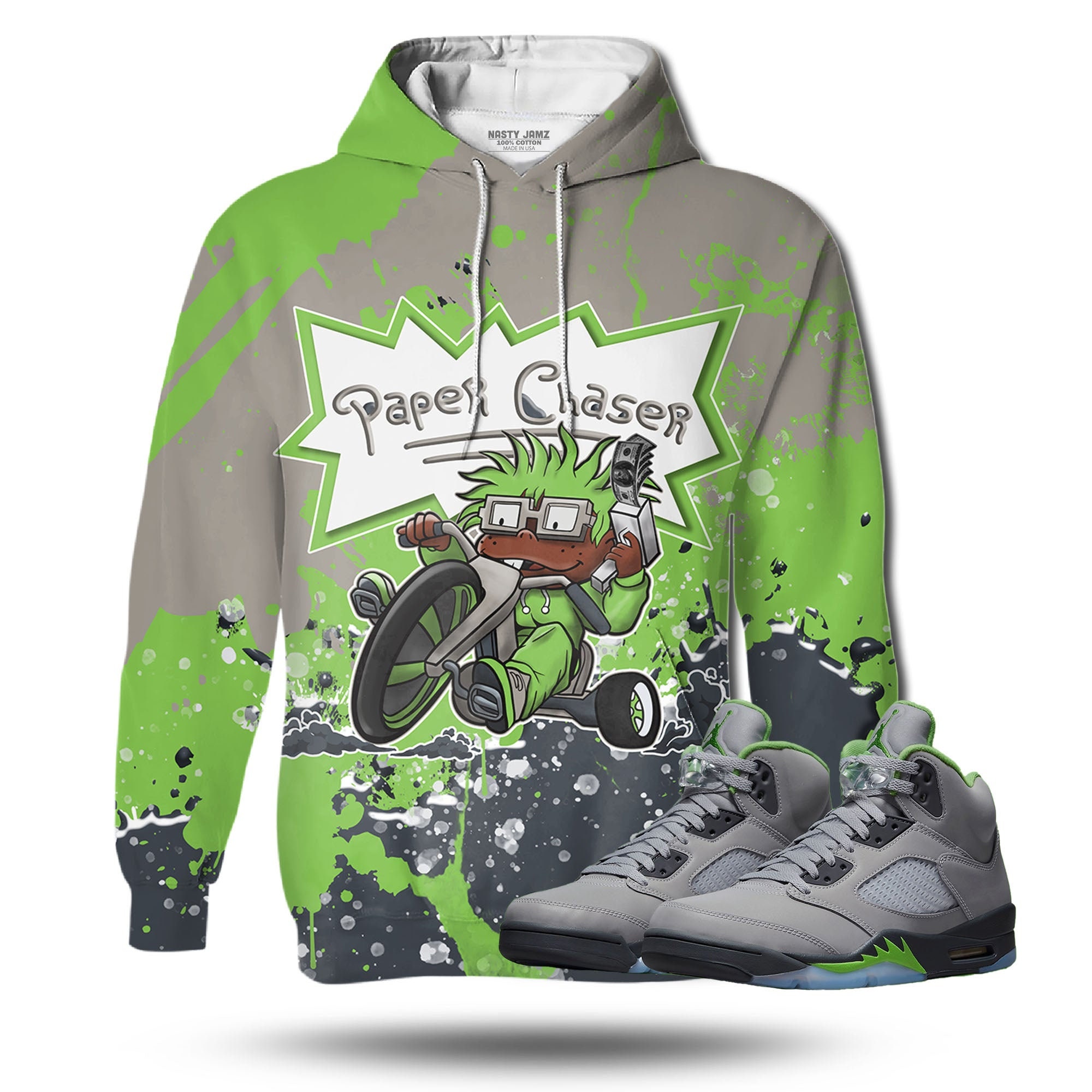 Discover Paper Chaser 3D Splash Unisex 3D match hoodie. Jordan 5 Retro Green Bean outfit match hoodie, oversized hoodie, sneaker match hoodie