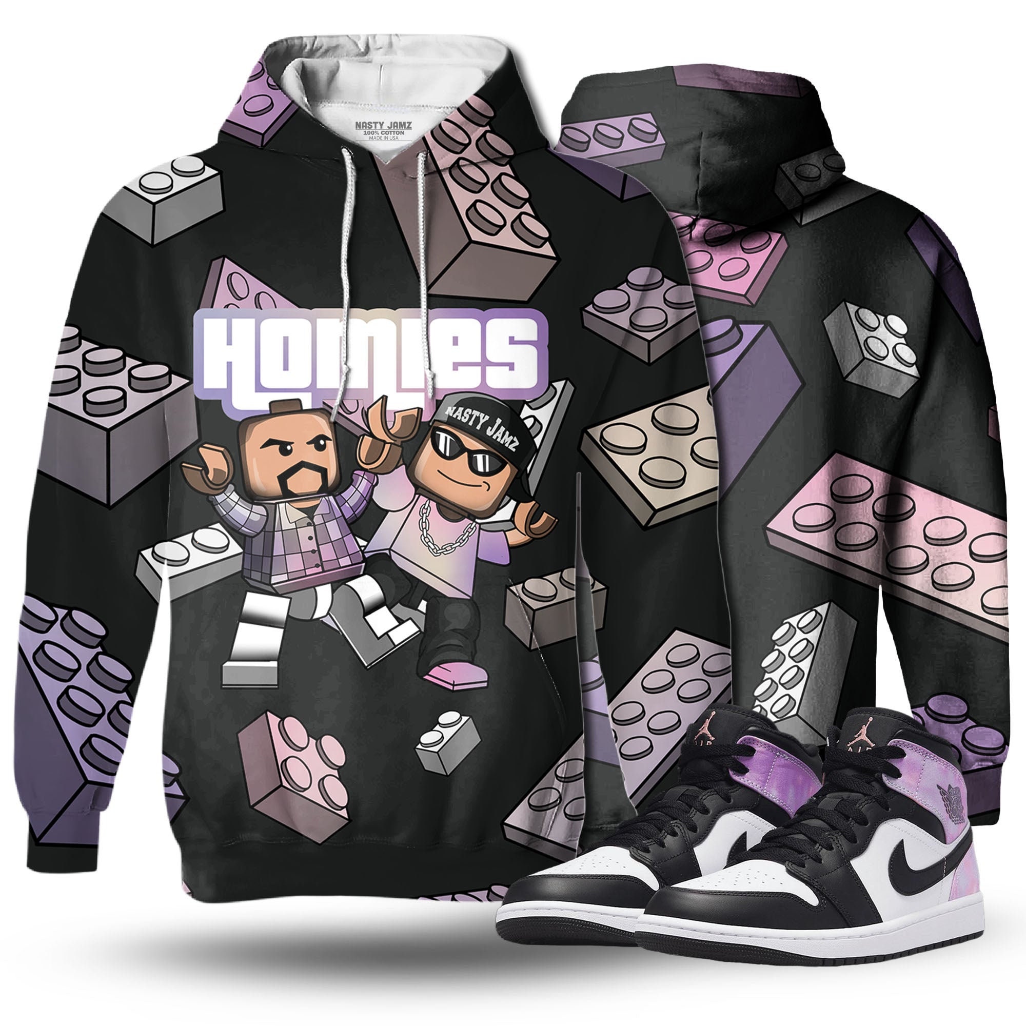 Discover Homie Toy 3D Brick  Unisex matching Hoodie 3D Jordan 1 Mid SE Zen Master outfit hoodie, oversized hoodie, sneaker match Hoodie