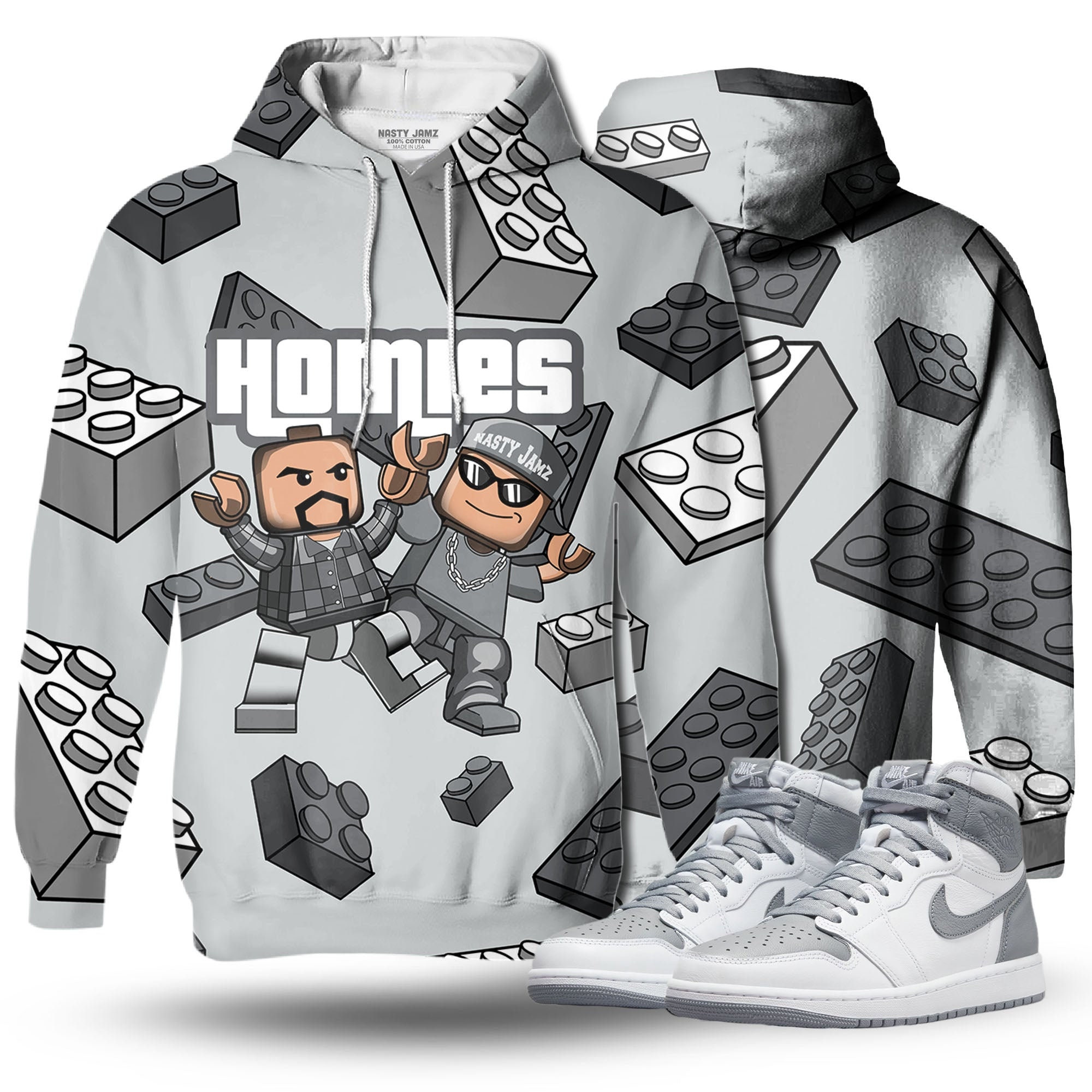 Discover Homie Toy 3D Brick  Unisex matching Hoodie 3D Jordan 1 Retro High OG Stealth outfit hoodie, oversized hoodie, sneaker match Hoodie