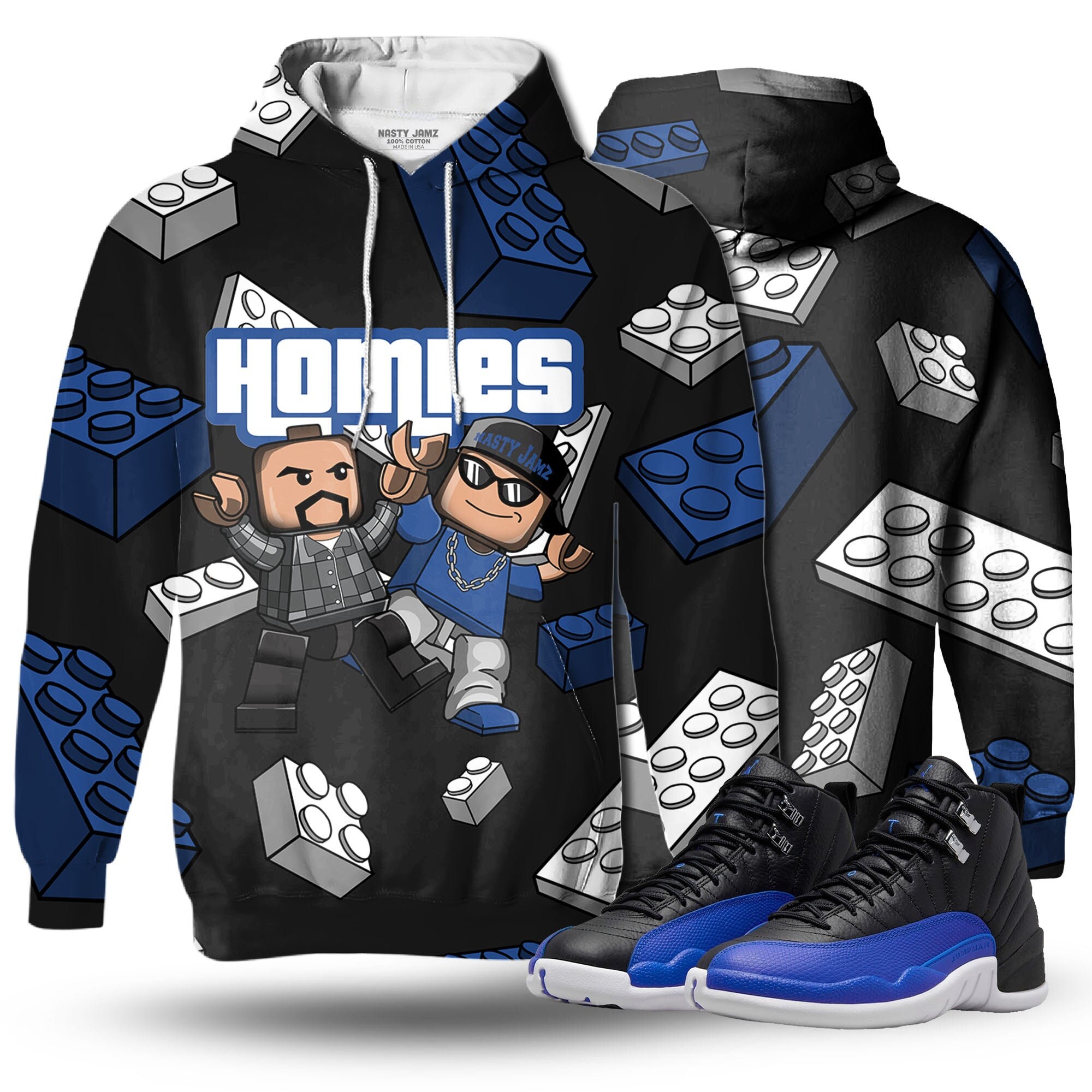 Discover Homie Toy 3D Brick  Unisex matching Hoodie 3D Jordan 12 Retro Hyper Royal outfit hoodie, oversized hoodie, sneaker match Hoodie