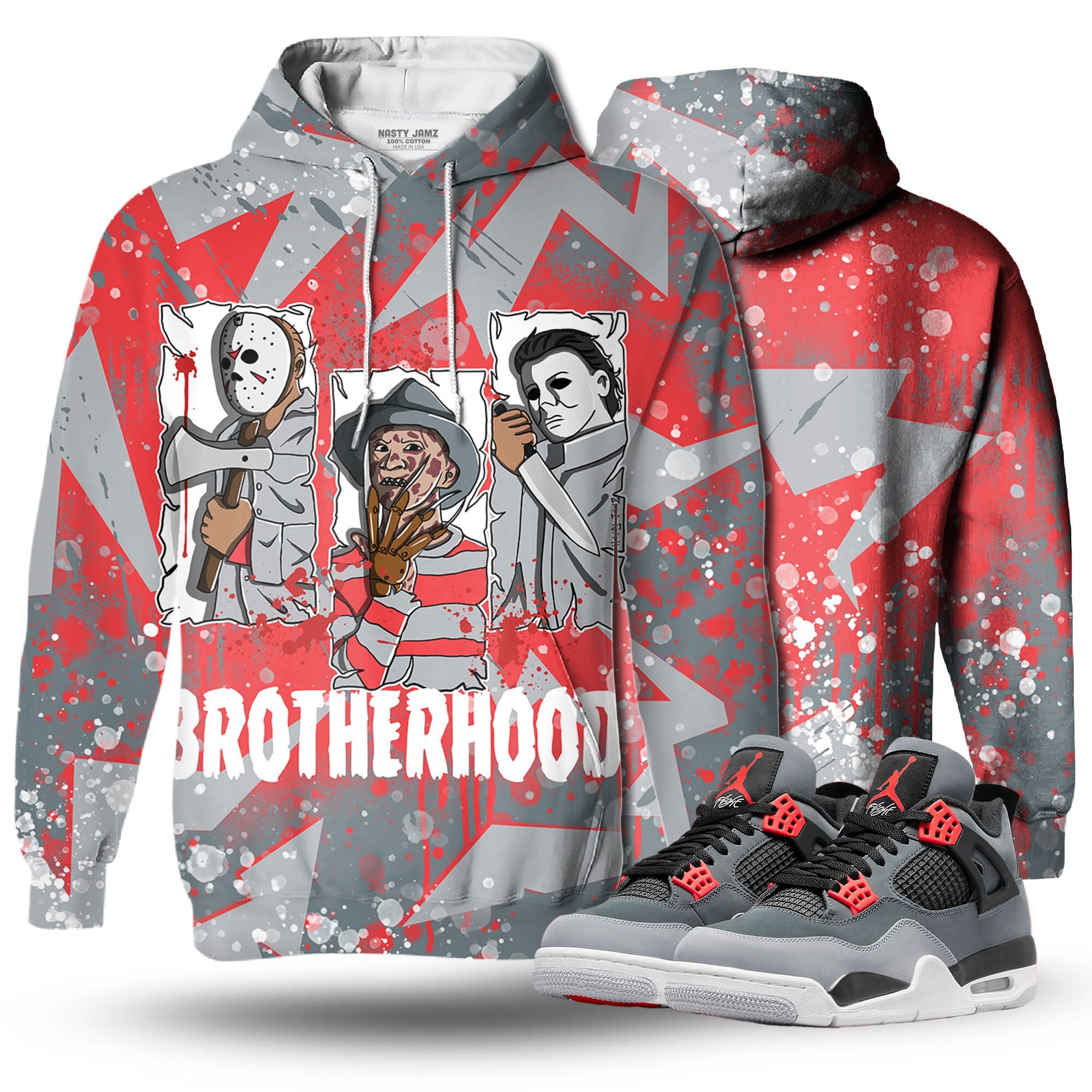 Discover Dark Brotherhood 3D Zigzag Paint Unisex matching Hoodie 3D Jordan 4 Retro Infrared outfit hoodie, oversized hoodie, sneaker match