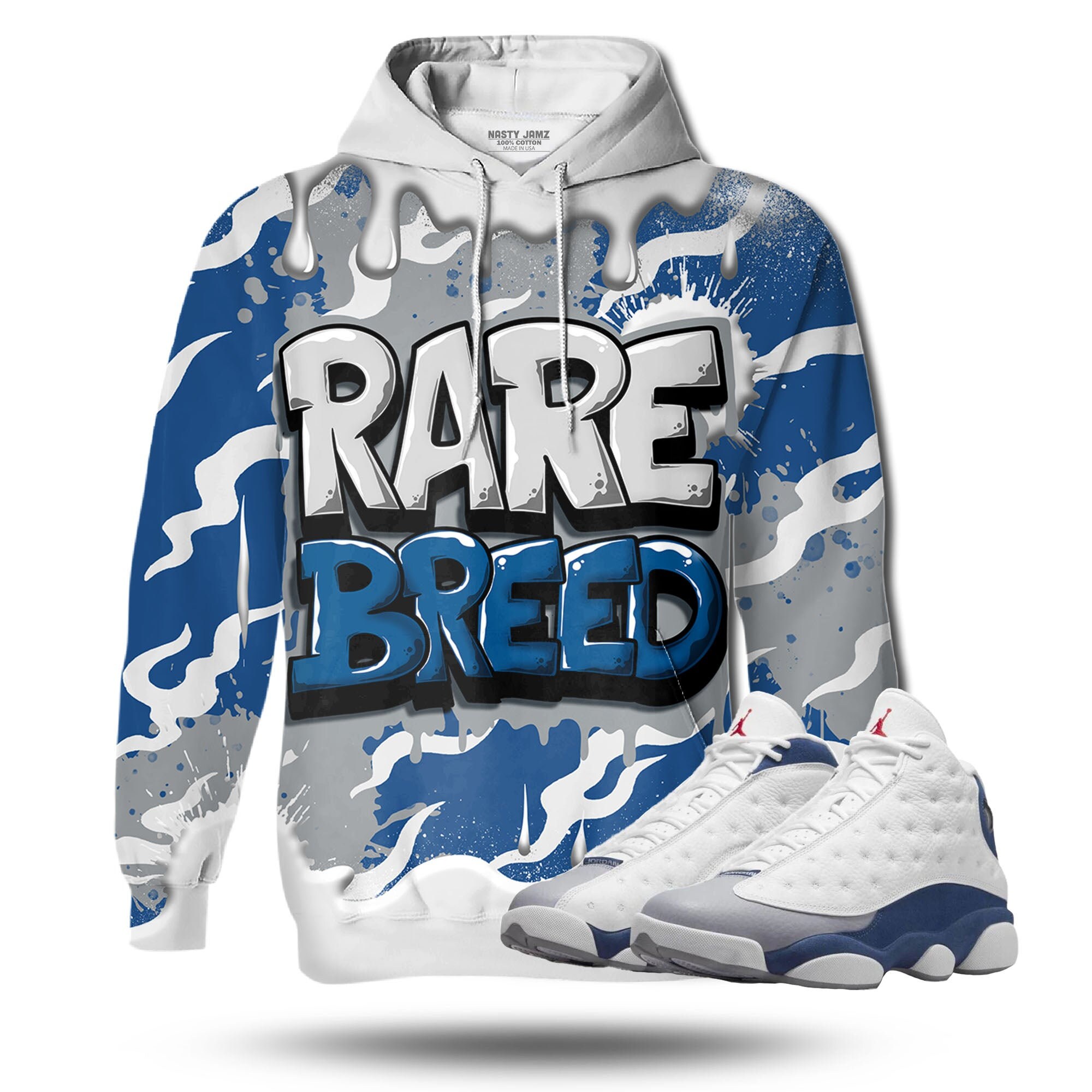 Discover Rare Breed 3D Drippin Unisex 3D match hoodie. Jordan 13 Retro French Blue outfit match hoodie, oversized hoodie, sneaker match hoodie