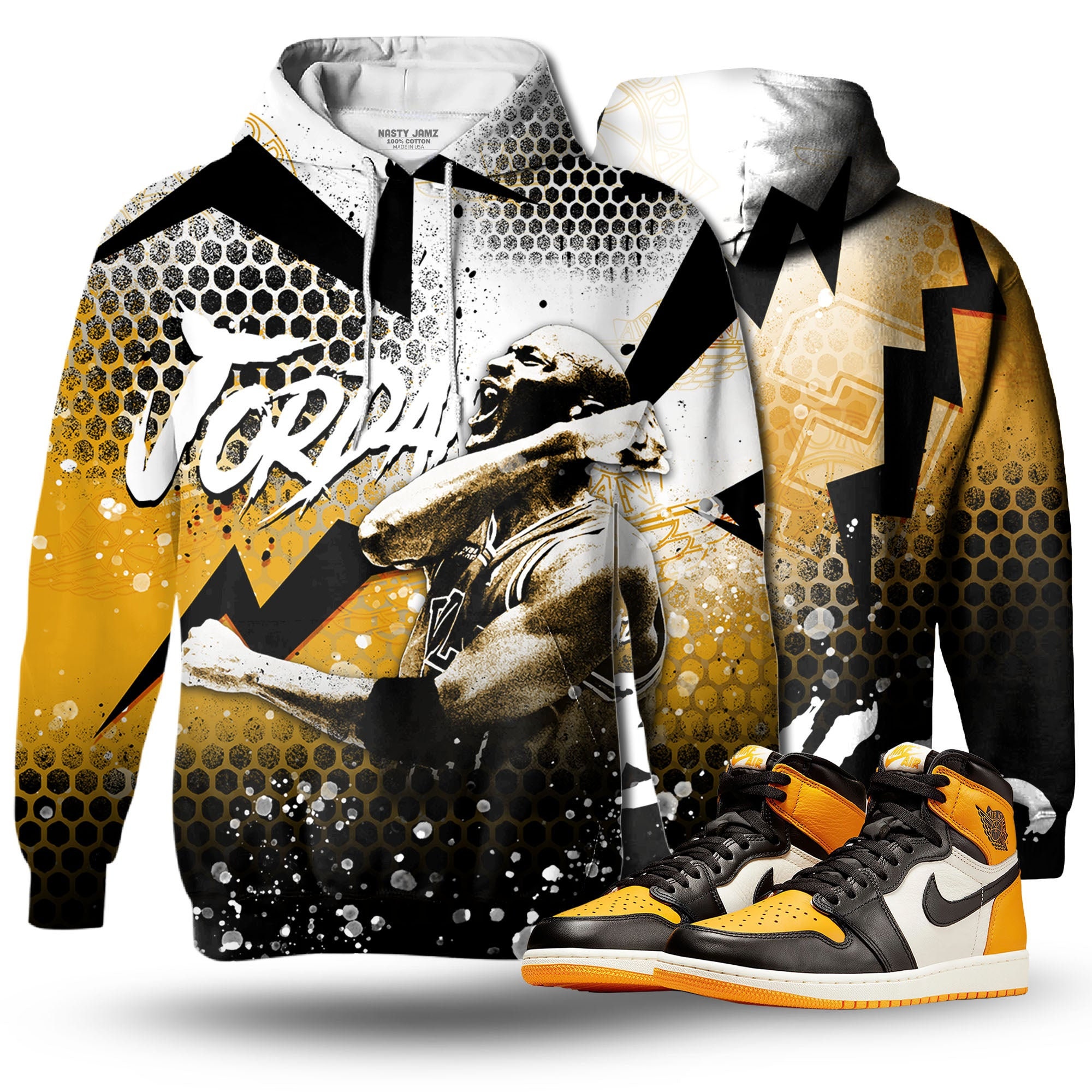 Discover The GOAT 23 3D Hexagon Unisex matching 3D Hoodie Jordan 1 Retro High OG Yellow Toe sneaker match hoodie,outfit match jordan