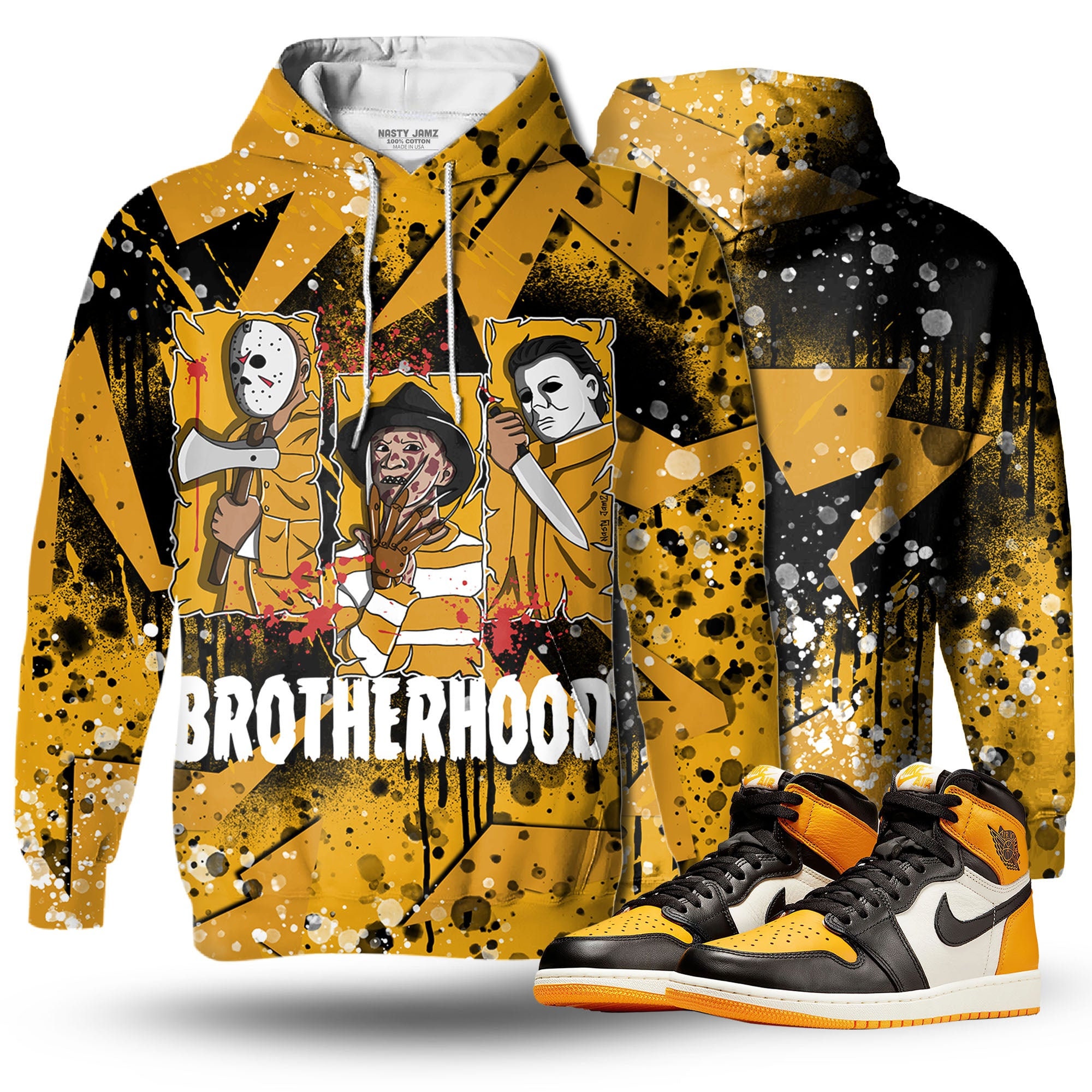 Discover Dark Brotherhood 3D Zigzag Paint Unisex matching Hoodie 3D Jordan 1 Retro High OG Yellow Toe outfit hoodie, oversized hoodie, sneaker match