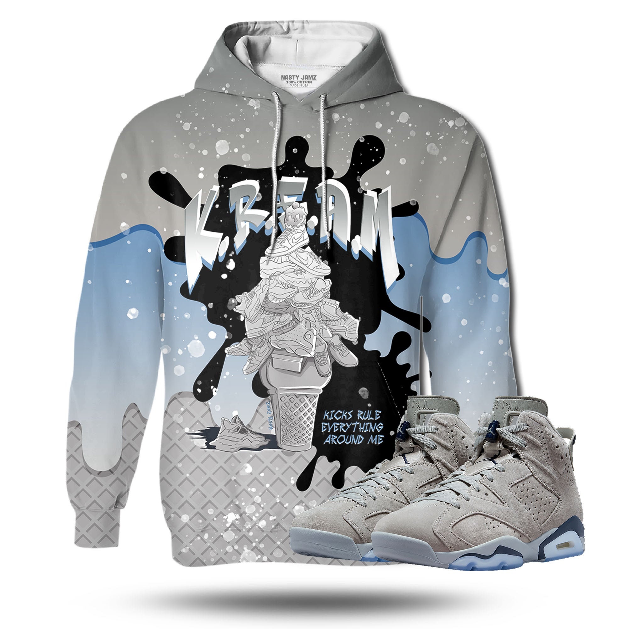 Discover KREAM 3D Waffle Cone Unisex matching Hoodie Jordan 6 Retro Georgetown 2022 outfit match hoodie, oversized hoodie, sneaker match hoodie