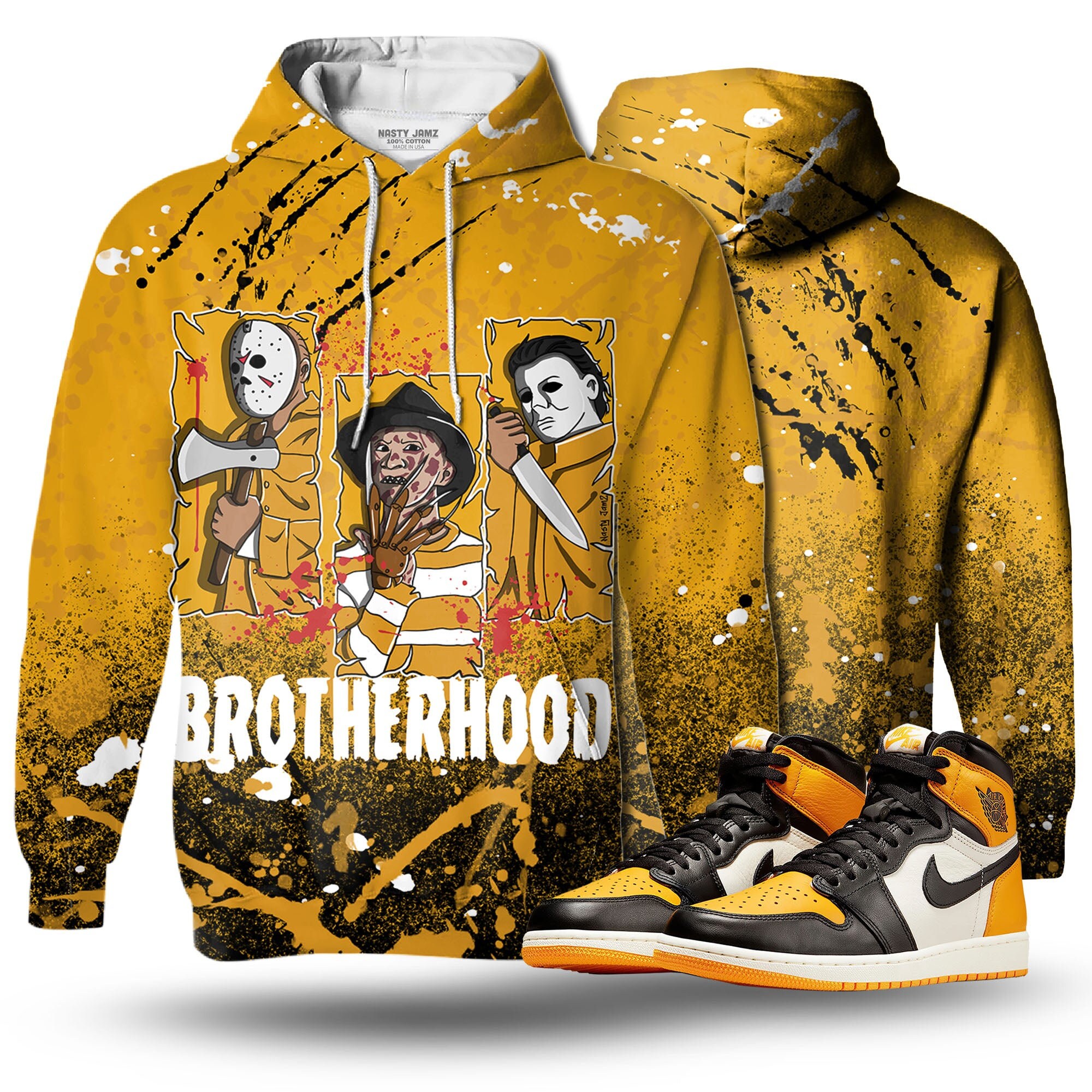 Discover Dark Brotherhood 3D Splash Unisex matching Hoodie Jordan 1 Retro High OG Yellow Toe outfit match hoodie, oversized hoodie