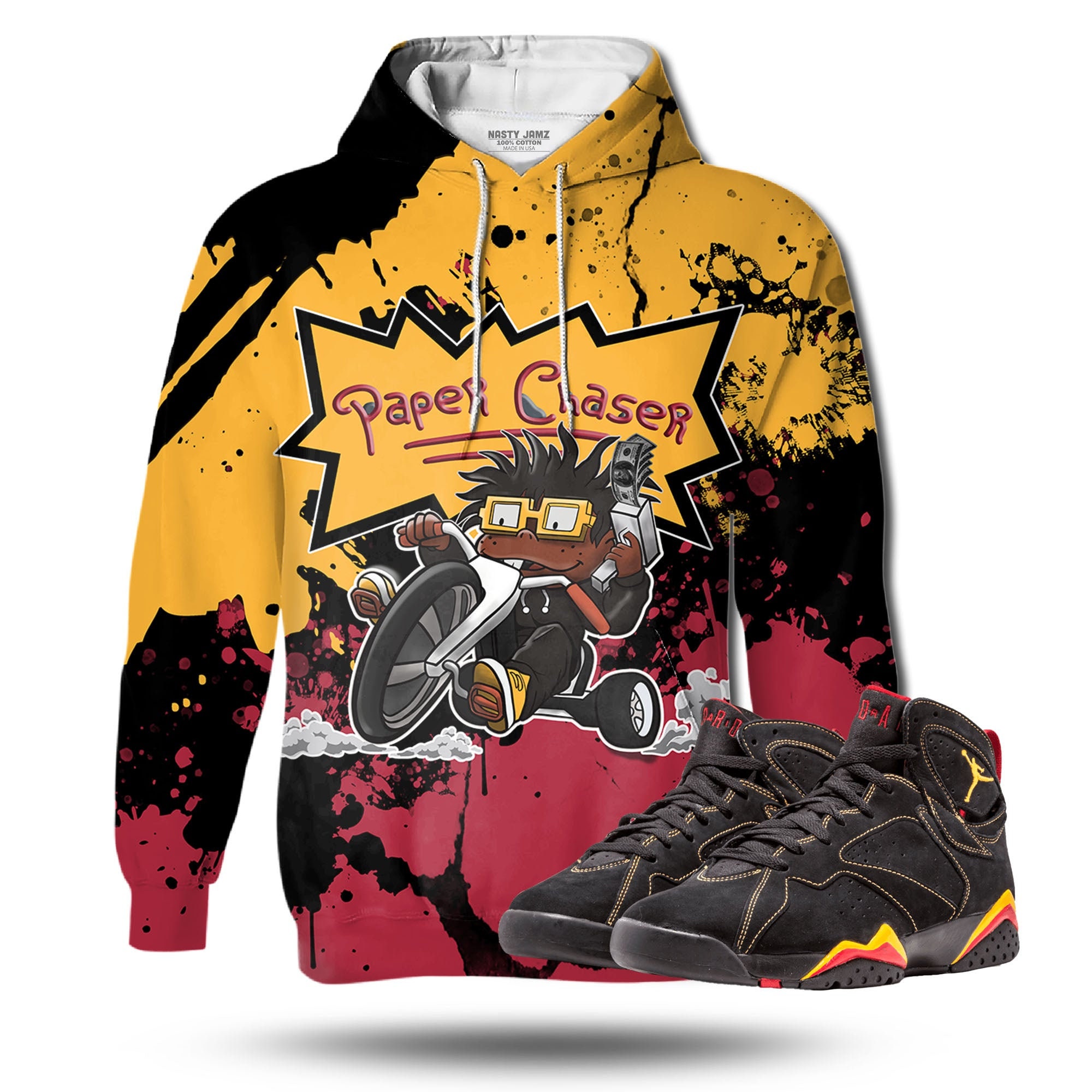 Discover Paper Chaser 3D Splash Unisex 3D match hoodie. Jordan 7 Retro Citrus outfit match hoodie, oversized hoodie, sneaker match hoodie
