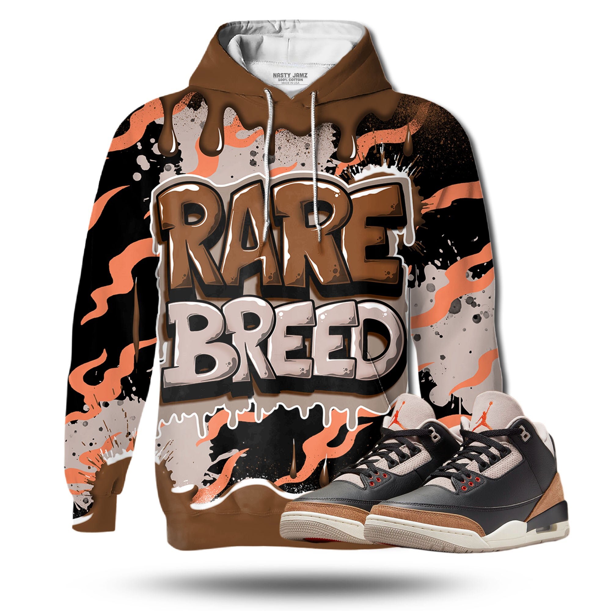 Discover Rare Breed 3D Drippin Unisex 3D match hoodie. Jordan 3 Retro Desert Elephant outfit match hoodie, oversized hoodie, sneaker match hoodie