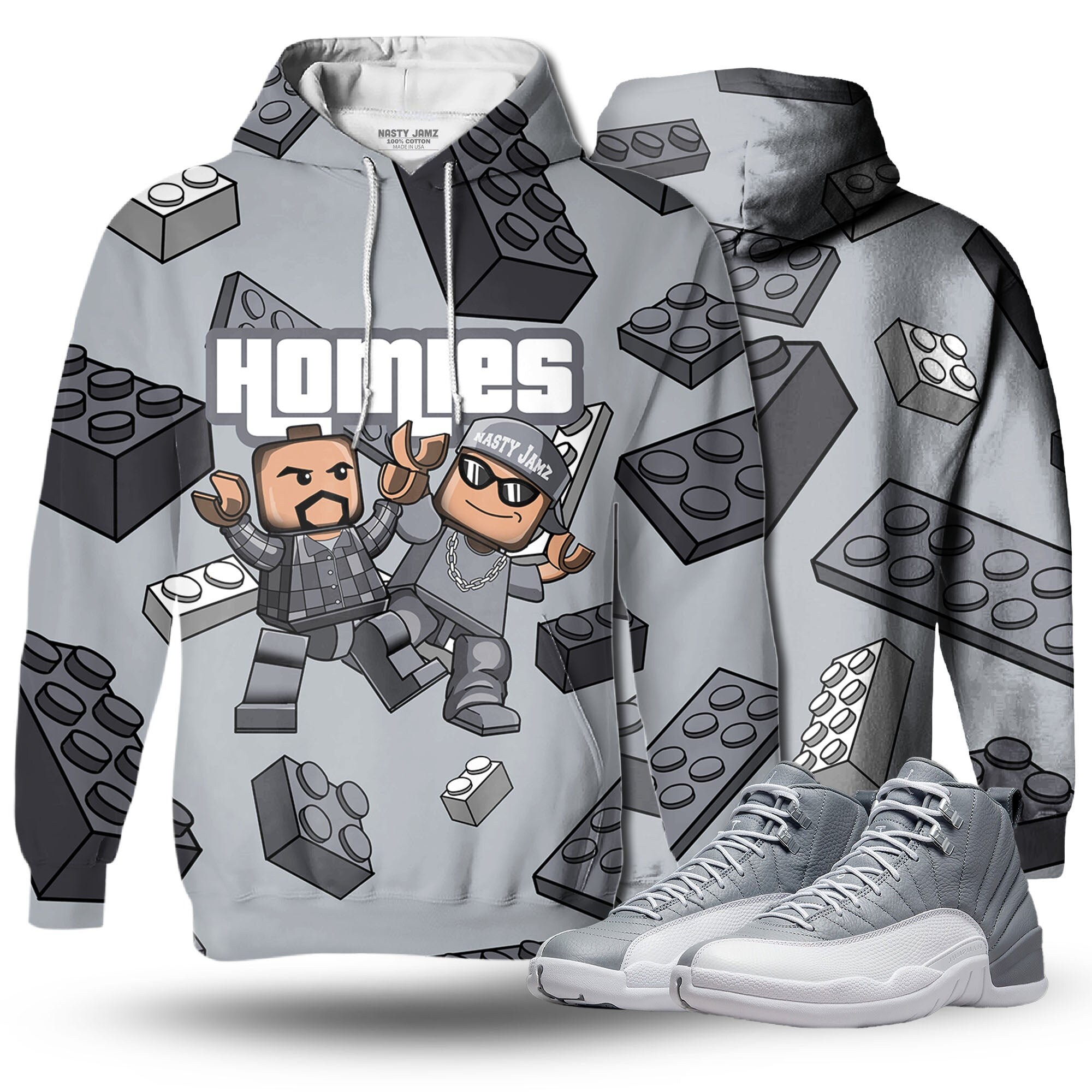 Discover Homie Toy 3D Brick  Unisex matching Hoodie 3D Jordan 12 Retro Stealth outfit hoodie, oversized hoodie, sneaker match Hoodie