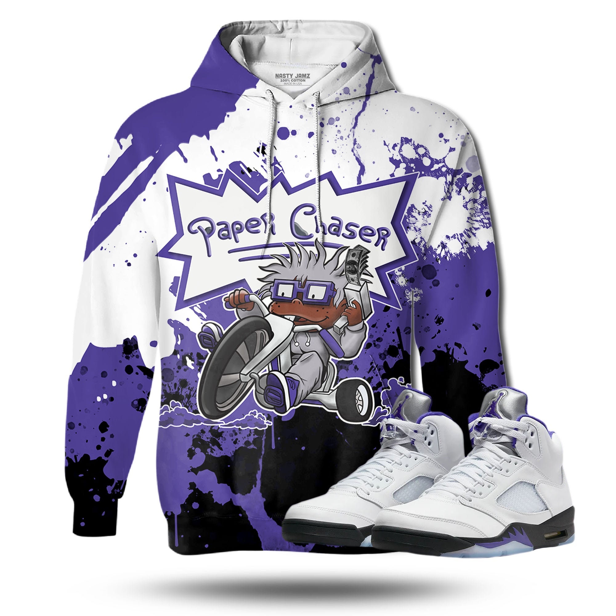 Discover Paper Chaser 3D Splash Unisex 3D match hoodie. Jordan 5 Retro Concord outfit match hoodie, oversized hoodie, sneaker match hoodie