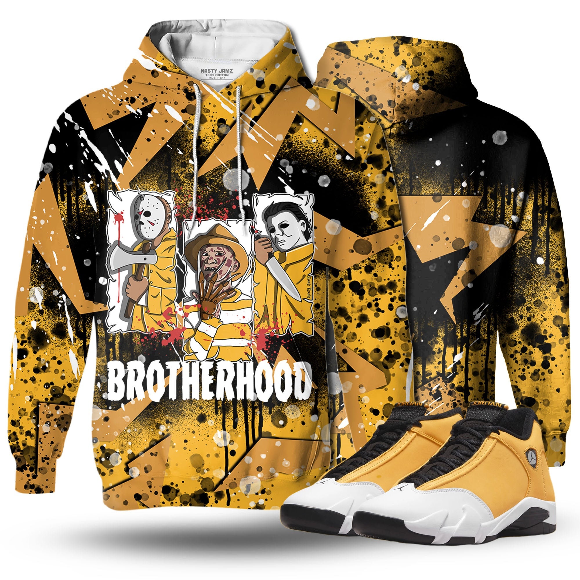 Discover Dark Brotherhood 3D Zigzag Paint Unisex matching Hoodie 3D Jordan 14 Retro Ginger 2022 outfit hoodie, oversized hoodie, sneaker match