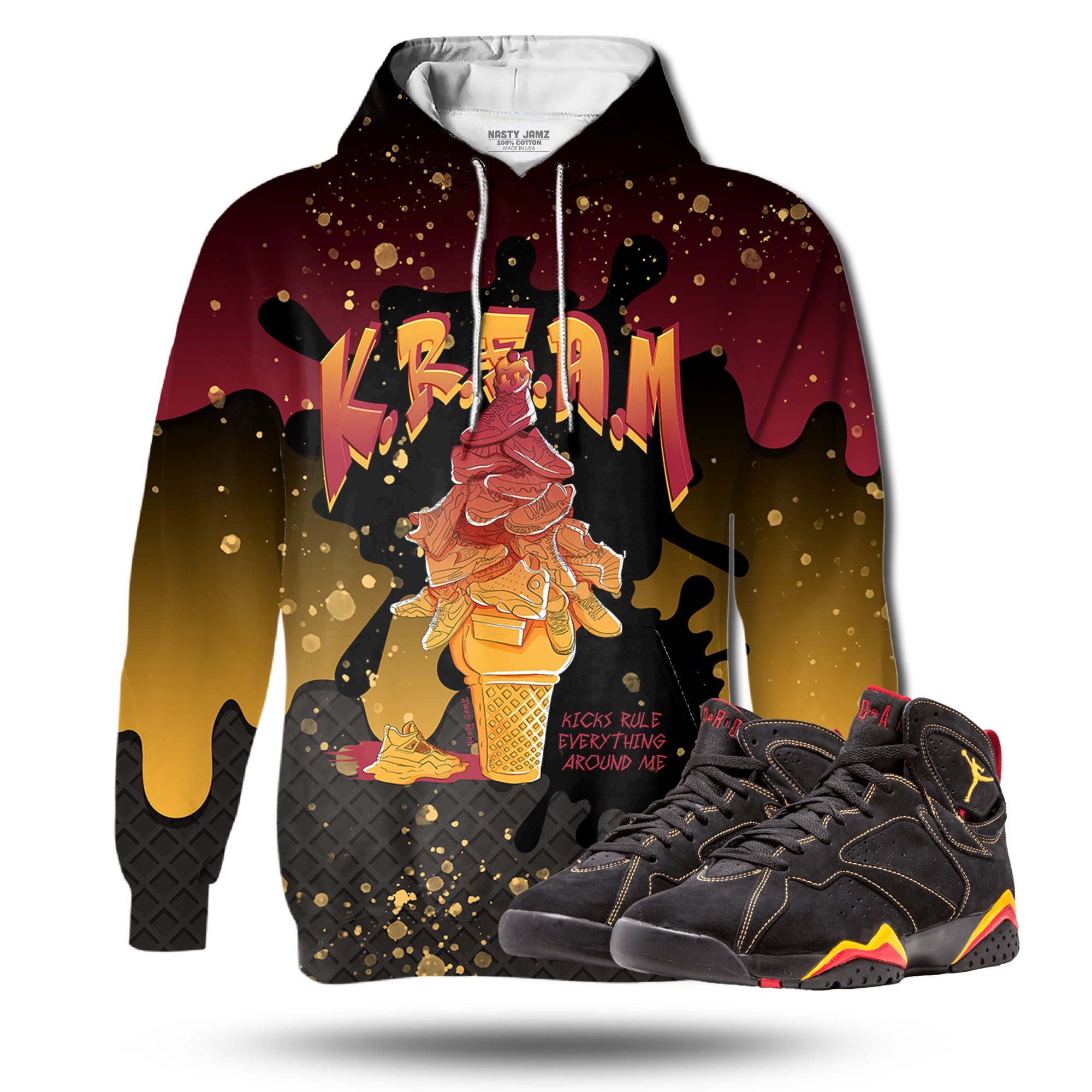 Discover KREAM 3D Waffle Cone Unisex matching Hoodie Jordan 7 Retro Citrus outfit match hoodie, oversized hoodie, sneaker match hoodie