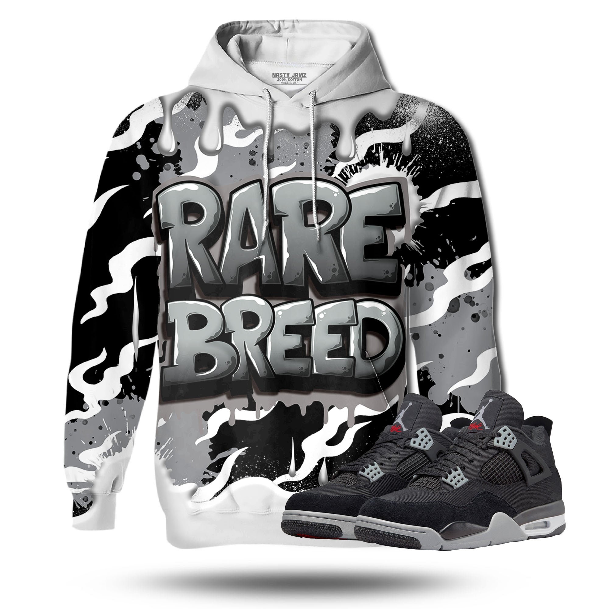 Discover Rare Breed 3D Drippin Unisex 3D match hoodie. Jordan 4 Retro Black Canvas outfit match hoodie, oversized hoodie, sneaker match hoodie,