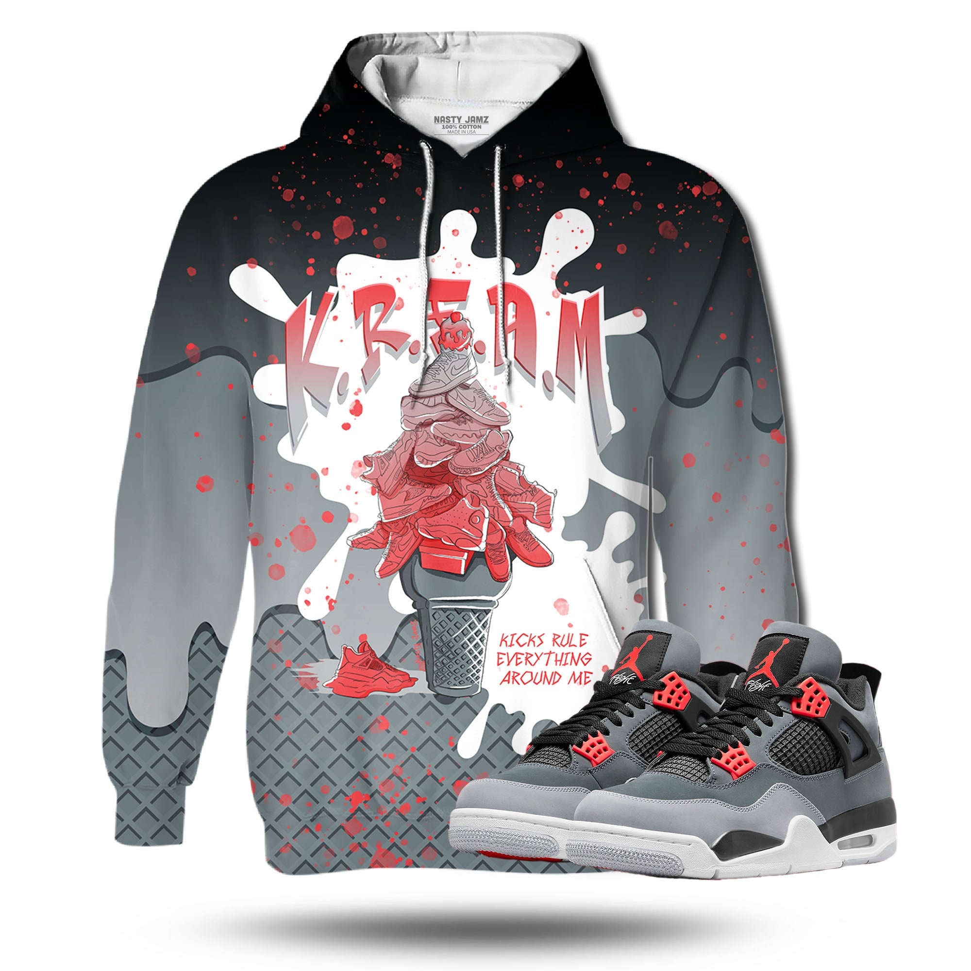 Discover KREAM 3D Waffle Cone Unisex matching Hoodie Jordan 4 Retro Infrared outfit match hoodie, oversized hoodie, sneaker match hoodie