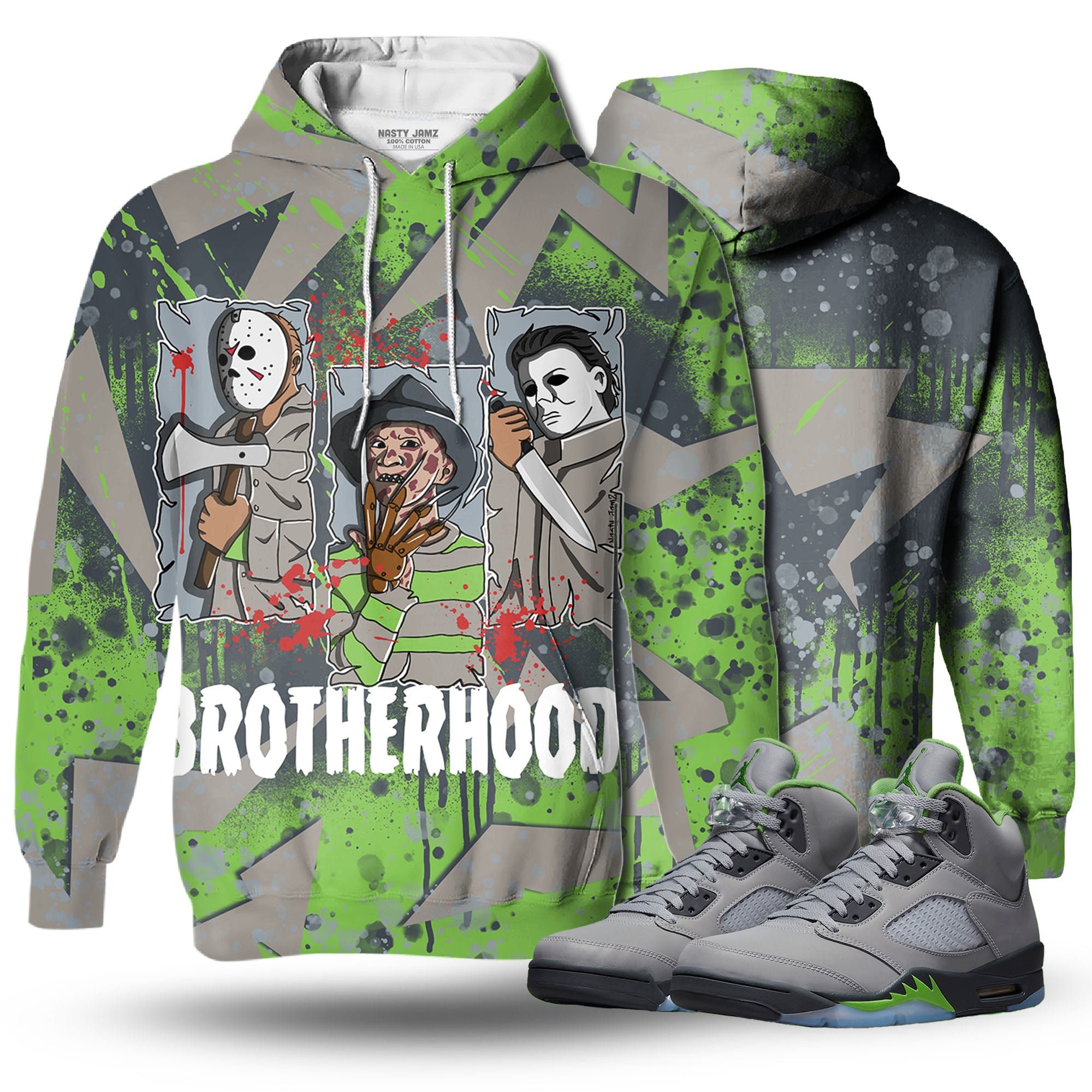 Discover Dark Brotherhood 3D Zigzag Paint Unisex matching Hoodie 3D Jordan 5 Retro Green Bean outfit hoodie, oversized hoodie, sneaker match