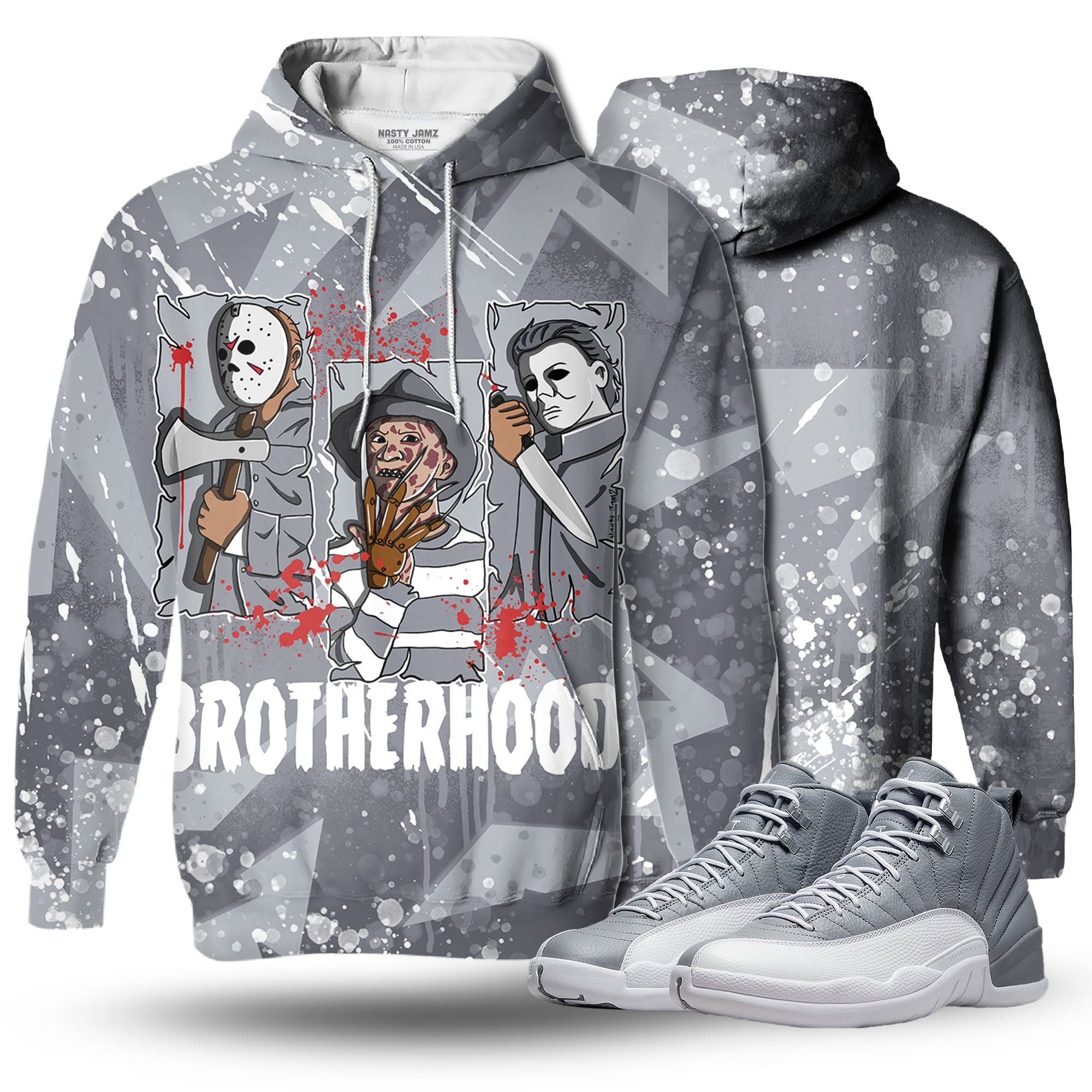 Discover Dark Brotherhood 3D Zigzag Paint Unisex matching Hoodie 3D Jordan 12 Retro Stealth outfit hoodie, oversized hoodie, sneaker match